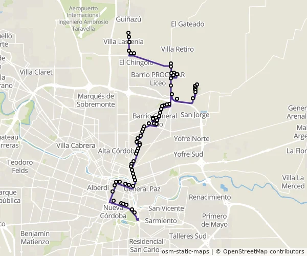Mapa do itinerário da linha