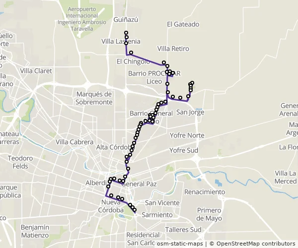 Mapa do itinerário da linha