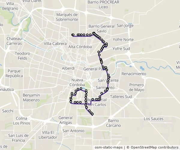 Mapa do itinerário da linha