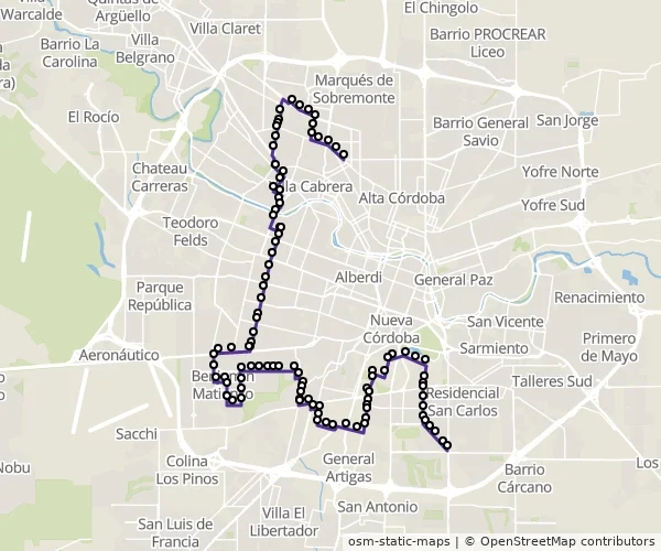Mapa do itinerário da linha