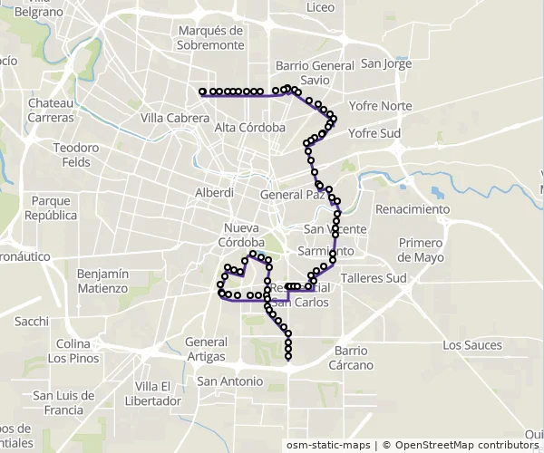 Mapa do itinerário da linha