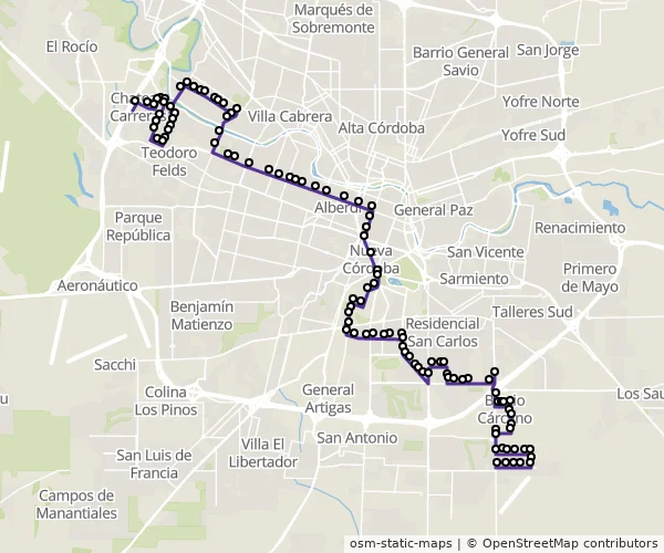 Mapa do itinerário da linha