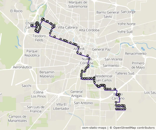 Mapa do itinerário da linha