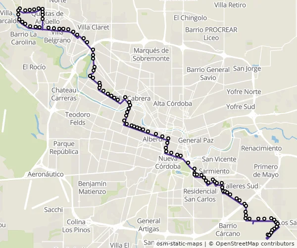 Mapa do itinerário da linha