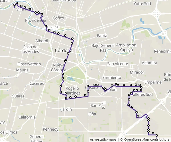 Mapa do itinerário da linha