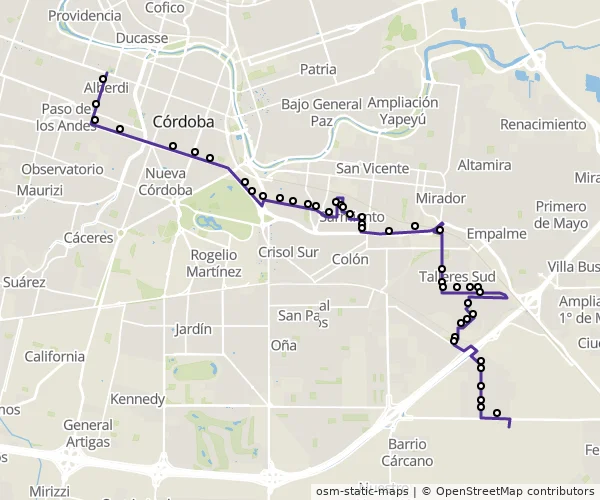 Mapa do itinerário da linha