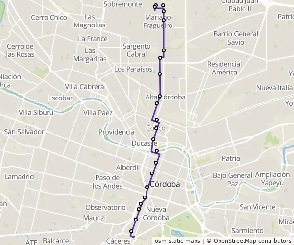 Mapa do itinerário da linha