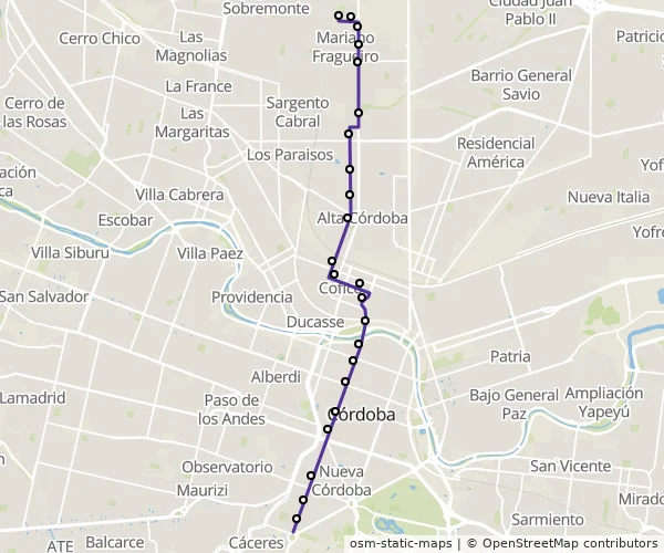 Mapa do itinerário da linha