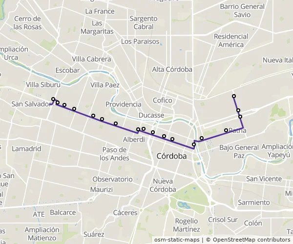 Mapa do itinerário da linha