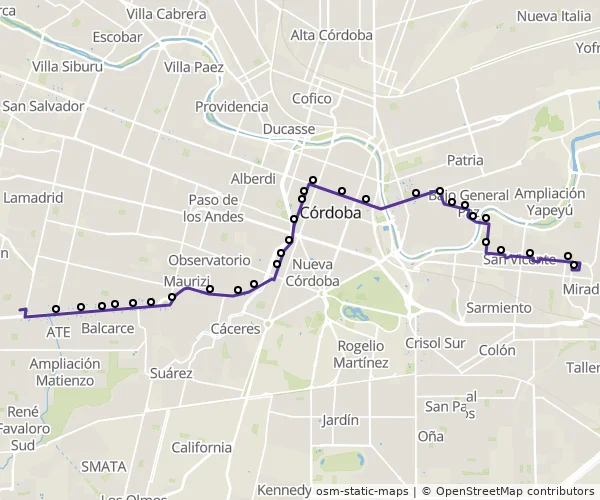 Mapa do itinerário da linha