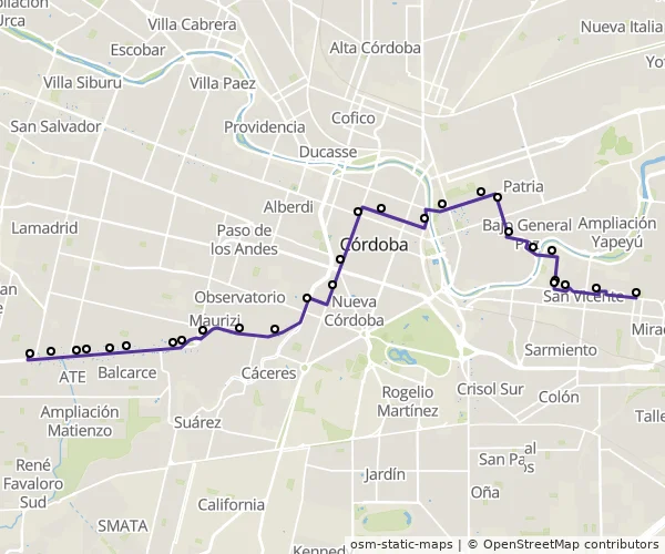 Mapa do itinerário da linha
