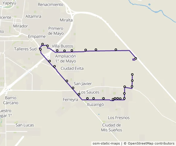 Mapa do itinerário da linha