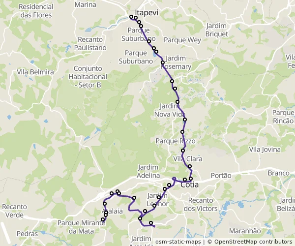 Mapa do itinerário da linha