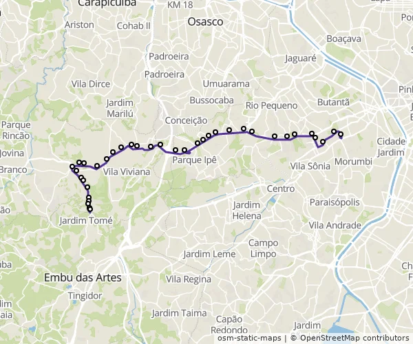 Mapa do itinerário da linha