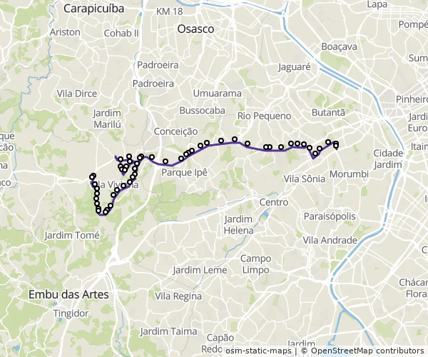 Mapa do itinerário da linha