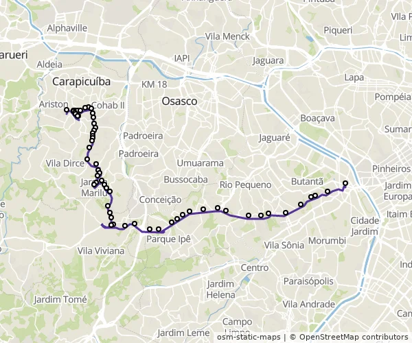 Mapa do itinerário da linha