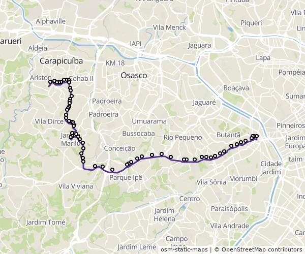 Mapa do itinerário da linha