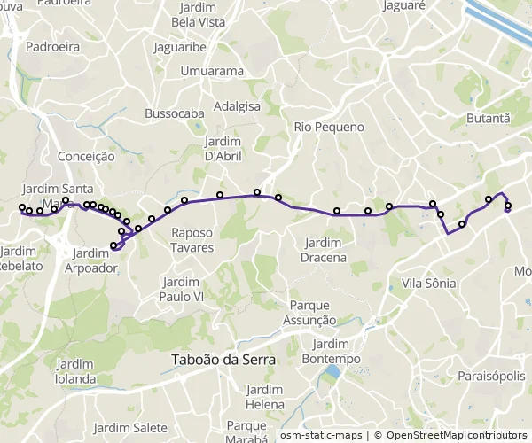 Mapa do itinerário da linha
