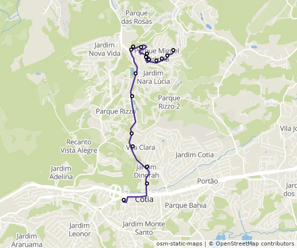 Mapa do itinerário da linha