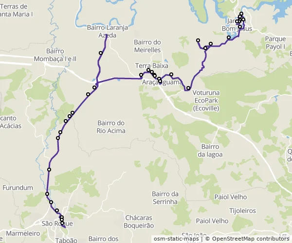 Mapa do itinerário da linha