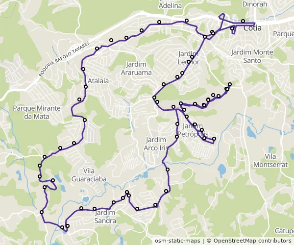 Mapa do itinerário da linha