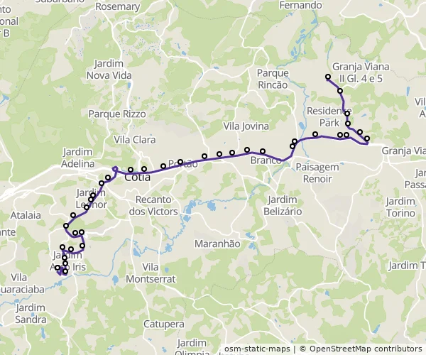 Mapa do itinerário da linha