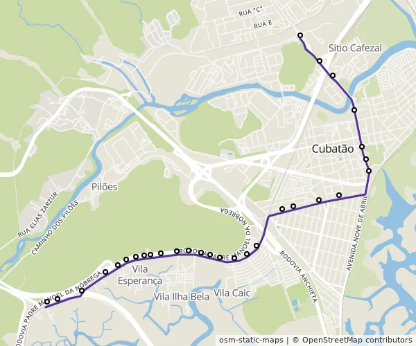 Mapa do itinerário da linha
