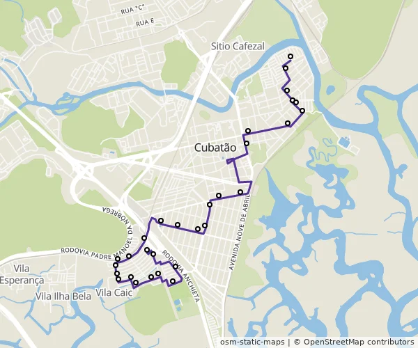 Mapa do itinerário da linha