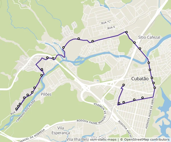 Mapa do itinerário da linha