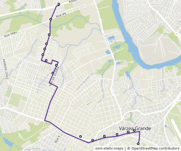 Mapa do itinerário da linha