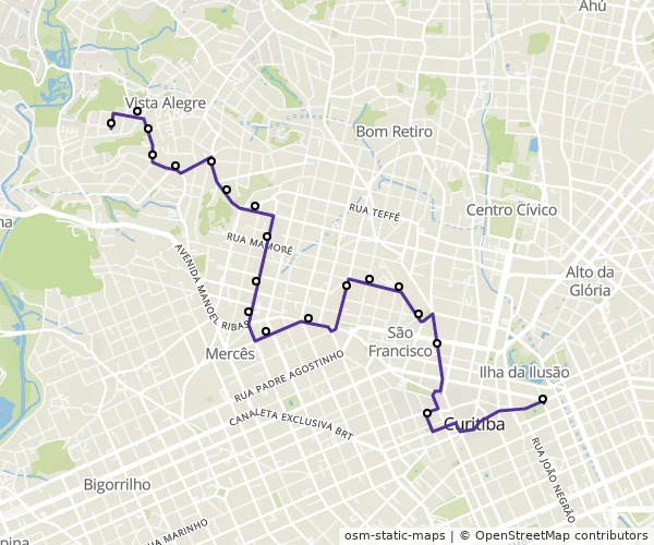 Mapa do itinerário da linha