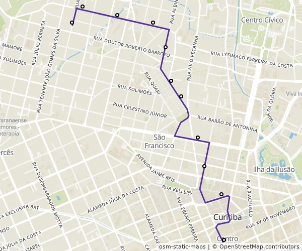 Mapa do itinerário da linha
