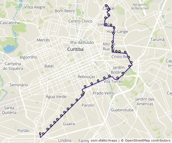 Mapa do itinerário da linha