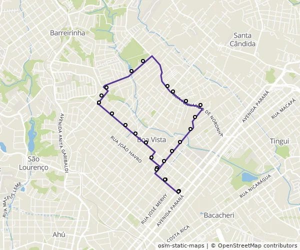 Mapa do itinerário da linha