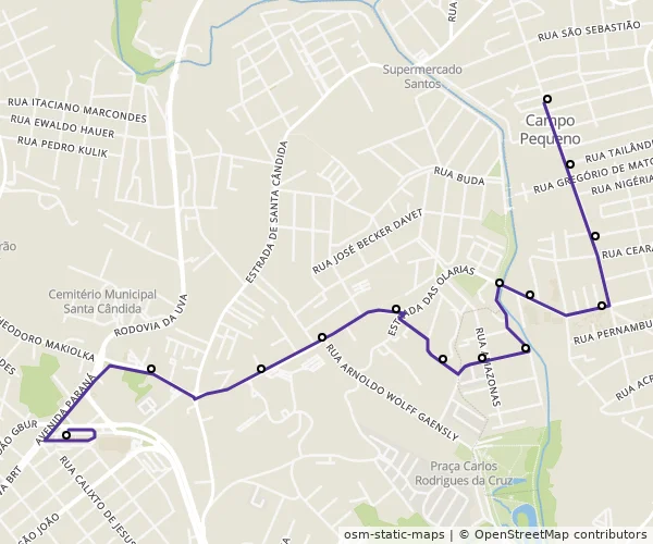 Mapa do itinerário da linha