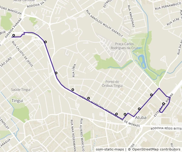 Mapa do itinerário da linha