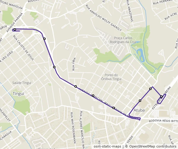 Mapa do itinerário da linha