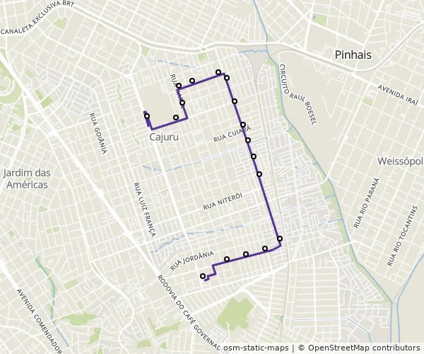 Mapa do itinerário da linha