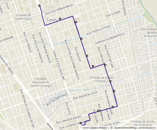 Mapa do itinerário da linha
