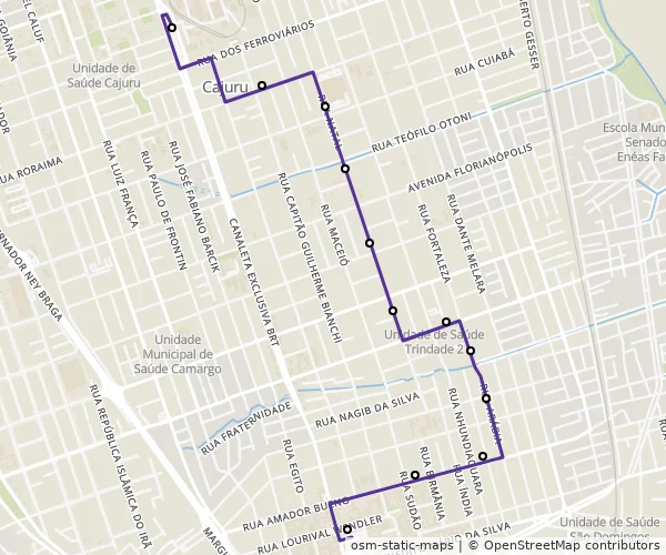 Mapa do itinerário da linha