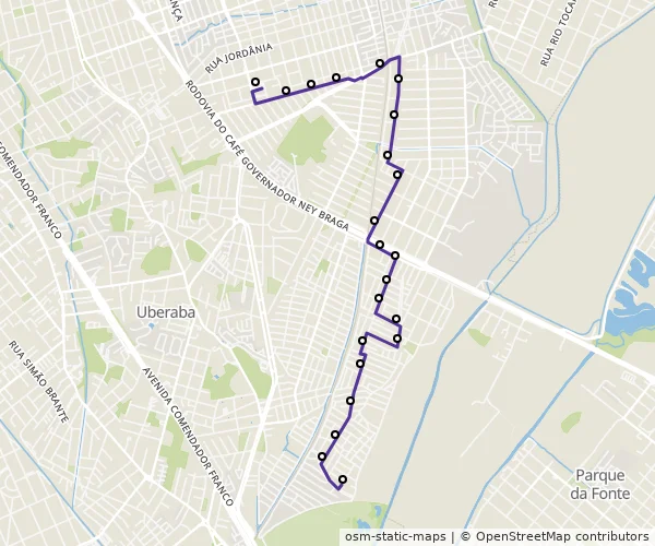 Mapa do itinerário da linha