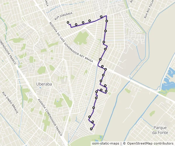 Mapa do itinerário da linha