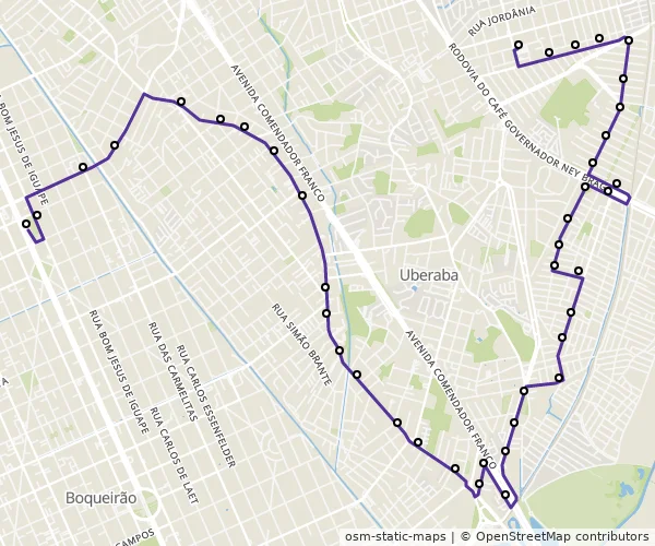 Mapa do itinerário da linha