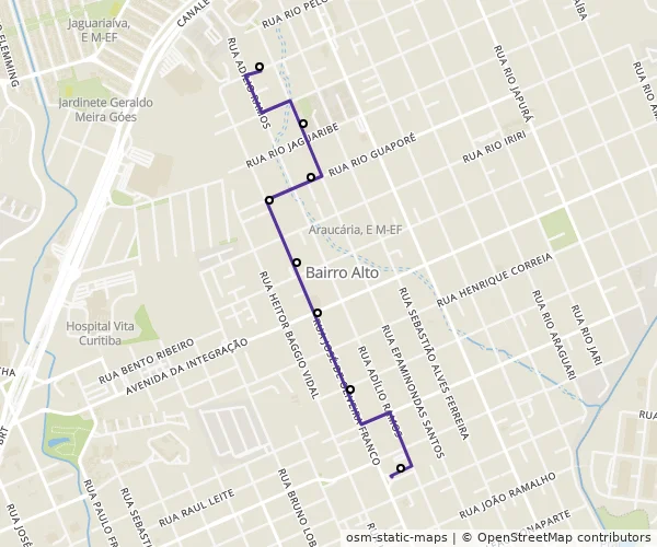 Mapa do itinerário da linha