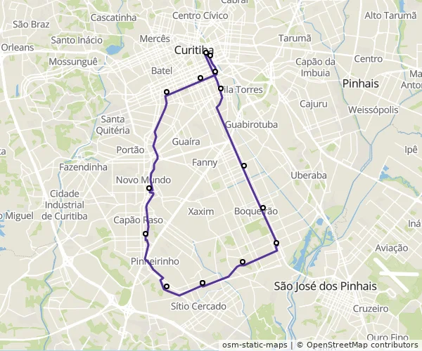 Mapa do itinerário da linha