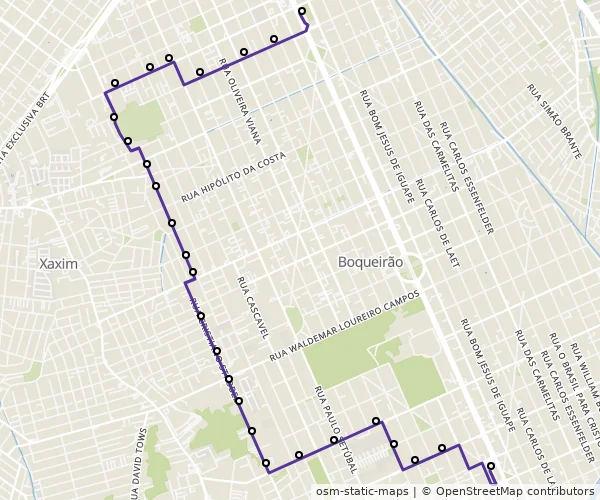 Mapa do itinerário da linha