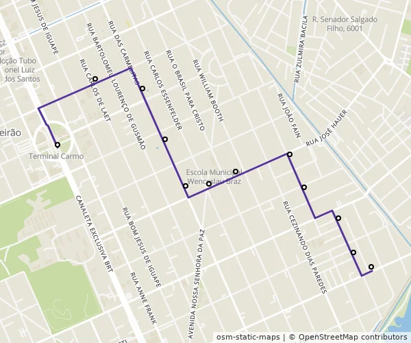 Mapa do itinerário da linha
