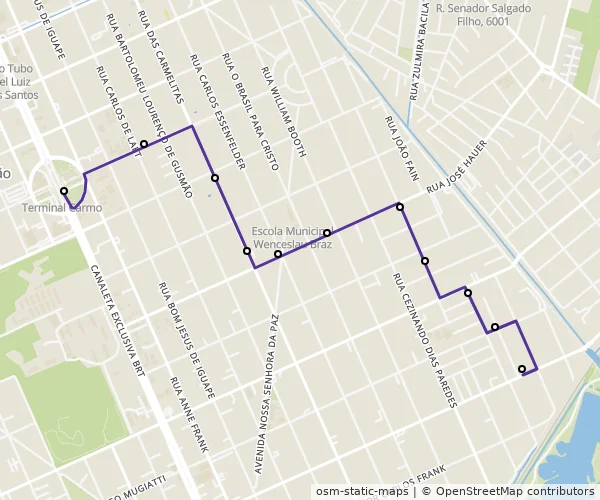 Mapa do itinerário da linha