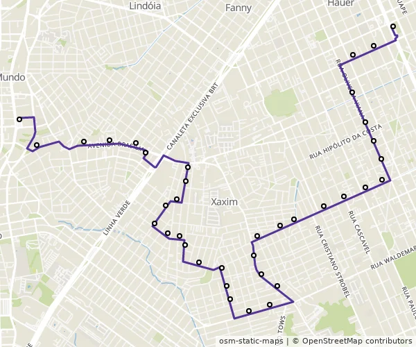 Mapa do itinerário da linha