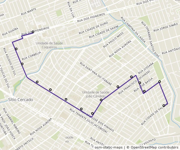 Mapa do itinerário da linha